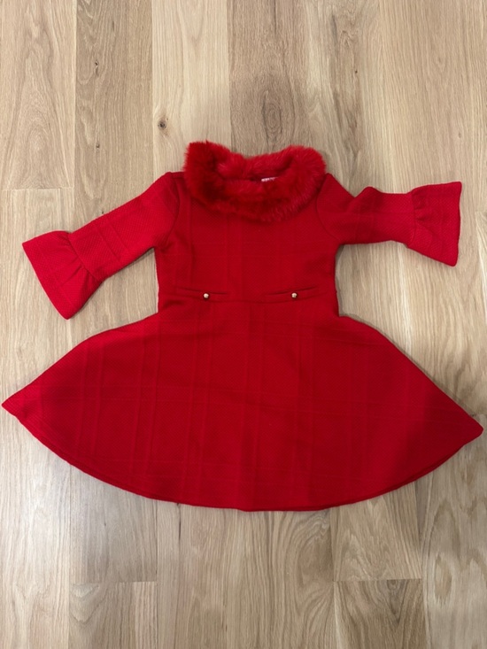 Janie and Jack Other - Janie and Jack Red Faux-Fur Collar Fit & Flare Dress